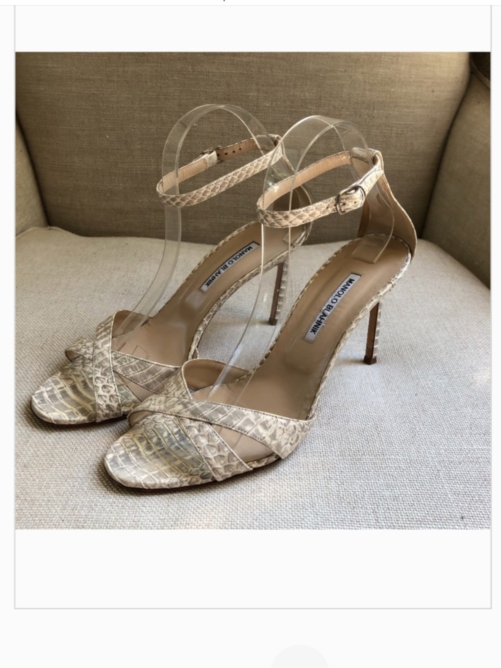 Manolo Blahnik Sandals Snakeskin Ankle Strap Heels US 10